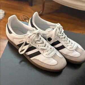 adidas White and Black Samba Leather Sneakers